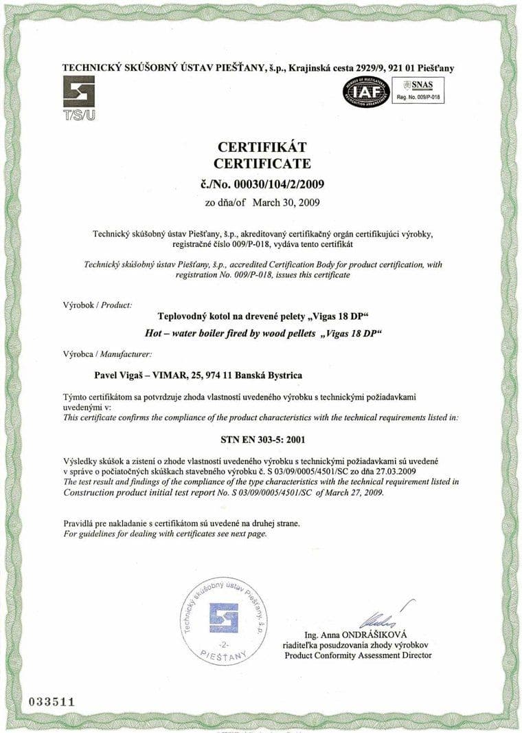 Certificat EN 303-5 18DP