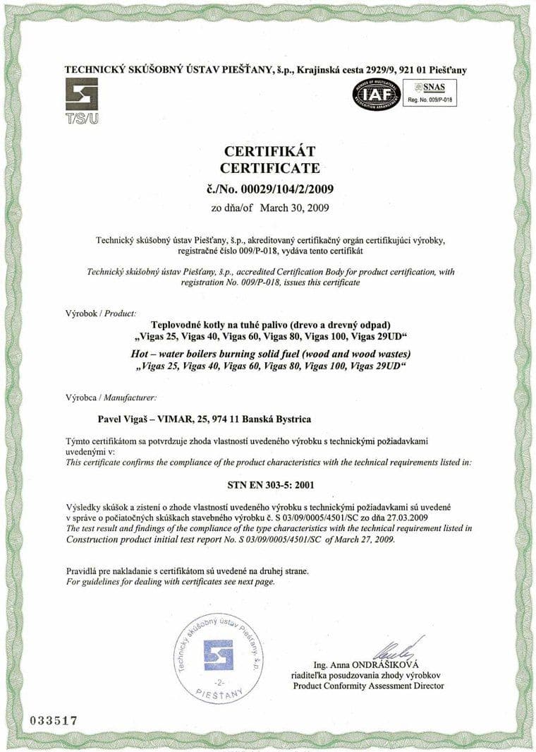 Certificat EN 303-5 25-100