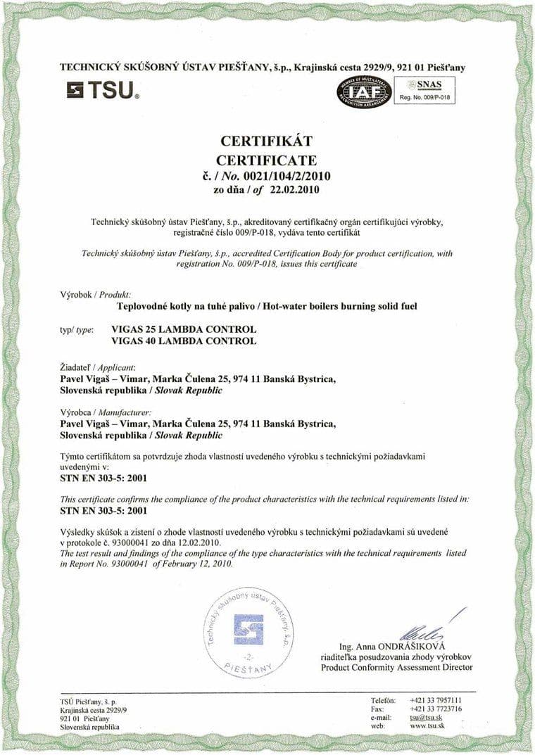 Certificat EN 303-5 25LC-40LC AK 3000